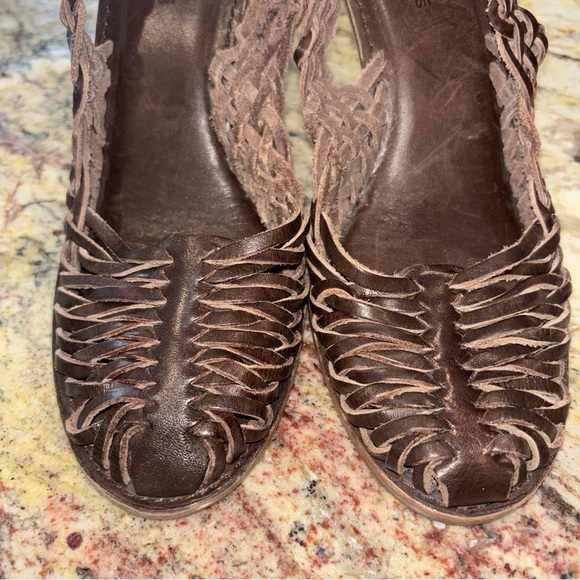 Michael Kors Brown Woven Leather Wedge Sandals - Picture 6 of 9